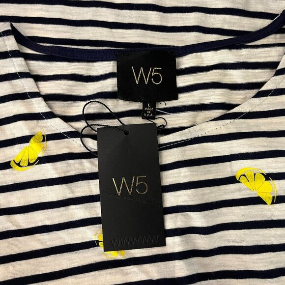 W5 Women's Navy/Ivory Striped Sliced Lemons Sleeveless Shirt - Size Large - NWT - Picture 2 of 3